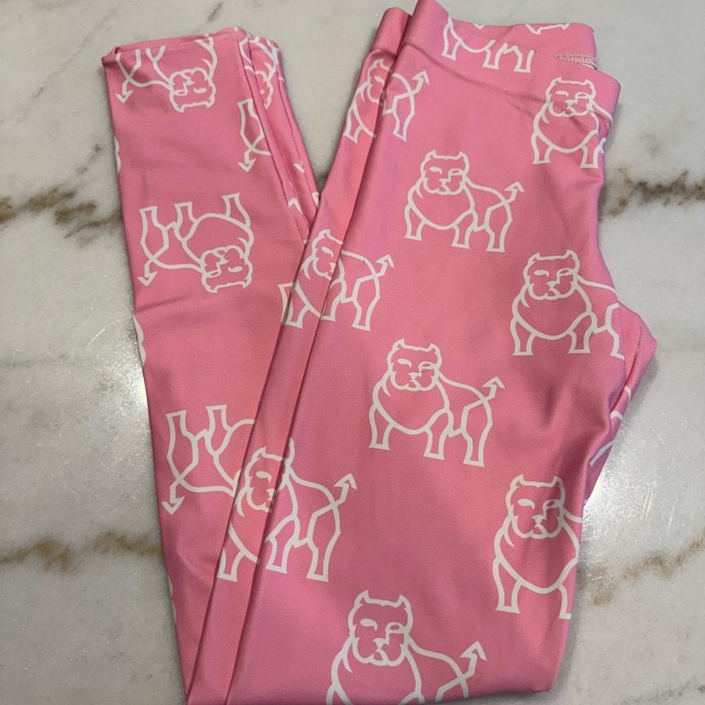 Pink and White Leggings with American Bully Print
